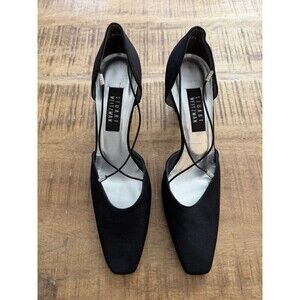 Vintage Stuart Weitzman Peau De Soie d’Orsay Heels Size 10 Black Crystal Satin